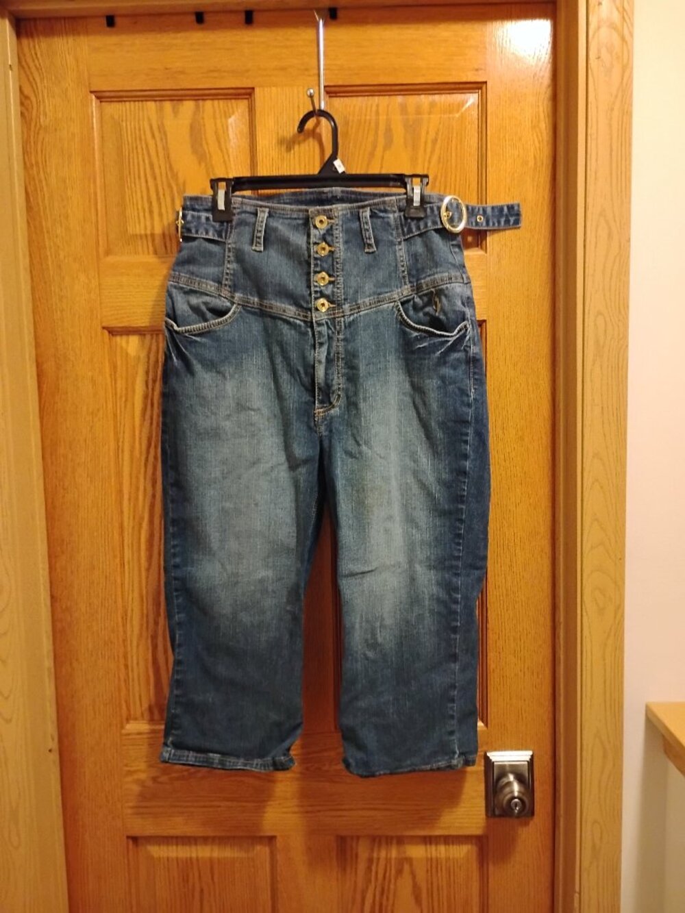 Baby Phat Y2K Low Rise Denim Capris Multi Button & Buckles Size 13